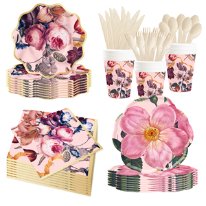 Vajilla Desechable Estilo Fiesta en el Jardín DAMAI, Juego de Platos, Vasos y Servilletas de Papel Rosa para Decoración de Fiestas de Cumpleaños de Niñas - Product Image 4