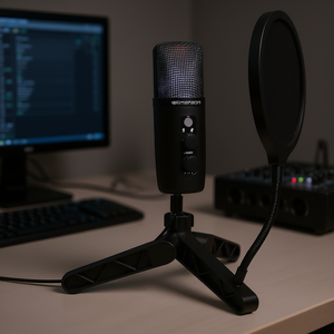 Micrófono de Condensador USB con Cable Emerson para Juegos, con Iluminación LED para Transmisión por Computadora y Grabación en Estudio, Negro - Product Image 2