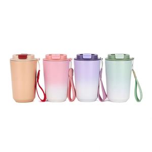 304 Stainless Steel Insulated <b>Cup</b> Gradient Color Coffee Mug with <b>Straw</b> and Rope Portable Dual Use <b>Cup</b> - Product Image 5