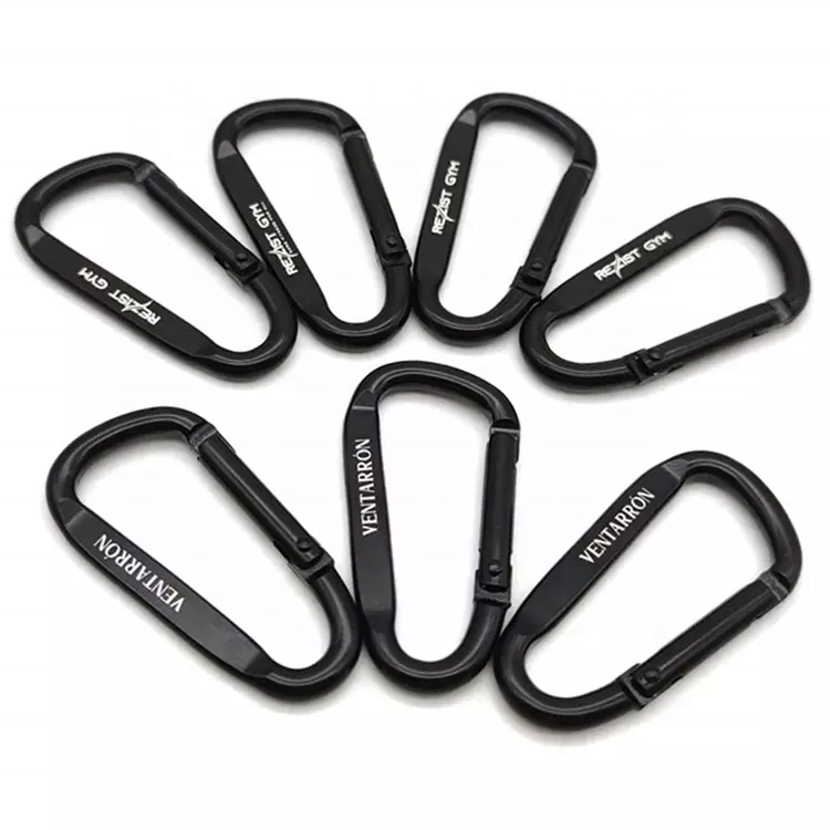 Оптовая продажа, плоский D-образный кольцо, oem, гравировка логотипа на заказ, алюминиевый металлический стальной брелок, карабин