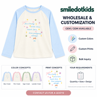 Kaos Raglan Lengan Panjang Custom Print Huruf untuk Anak Perempuan, Kontras Warna, Pakaian Dasar, Atasan Anak, OEM ODM, Pemasok Pakaian Grosir