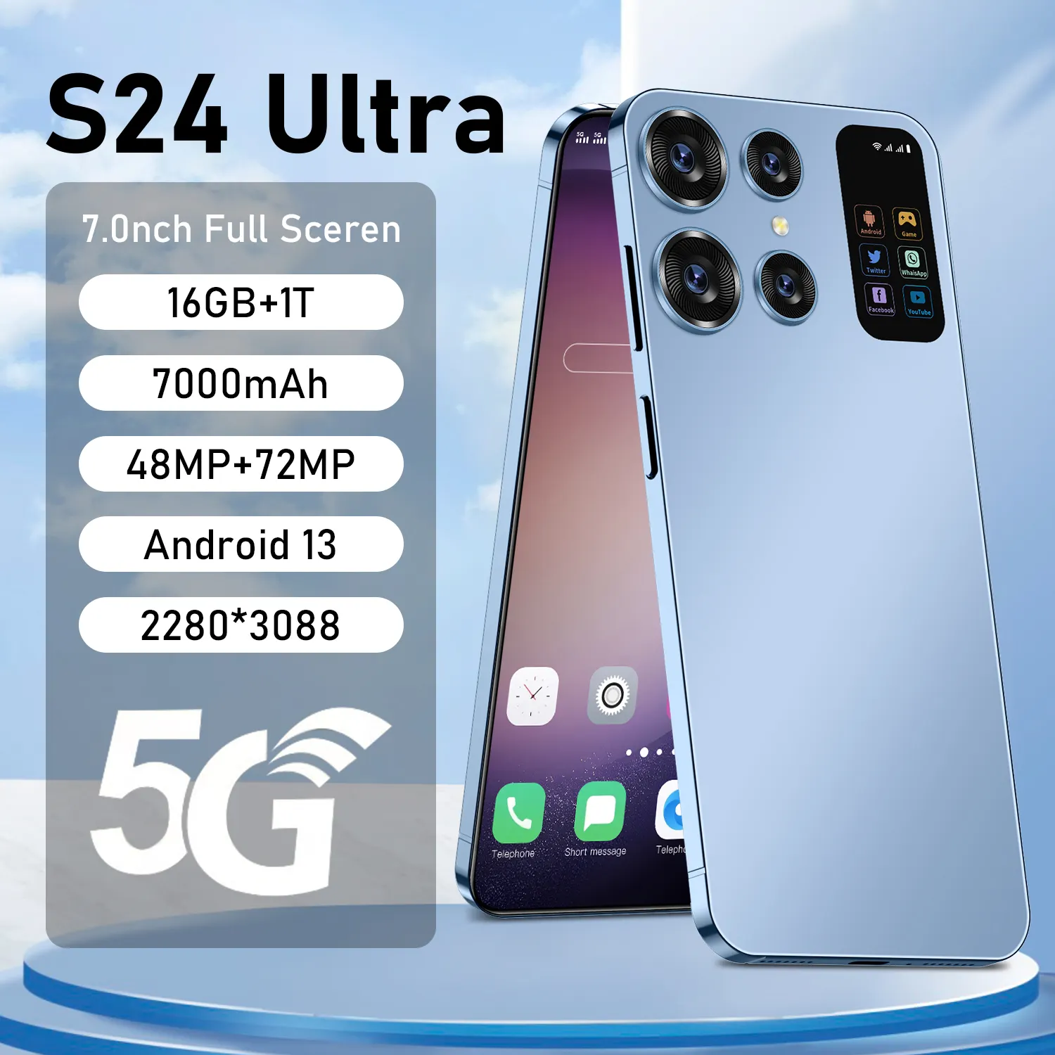 2023 Verkopende S24 Ultra 5G 16Gb + 1Tb 7.3 Inch Full-Display Sterke 10-Core Processor Mobiele Telefoon Met Dual Sim Ingebouwde S Pen