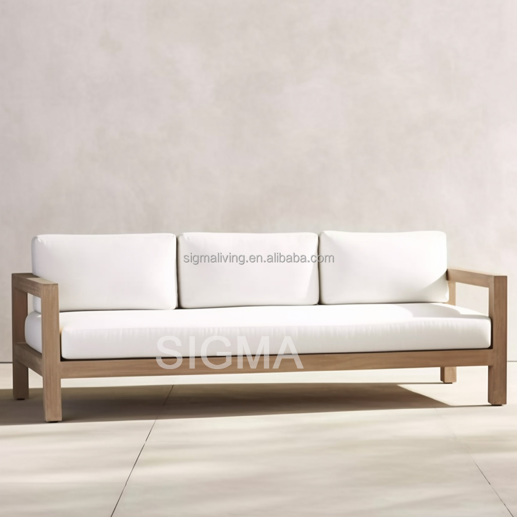 Modern New design outdoor furniture sofa garden set waterproof fabric solid wooden teak garden sofa