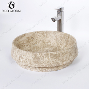 Lavabo rond en pierre pour salle de bain, aspect marbre, à poser sur comptoir, pour hôtel et toilettes - Product Image 3