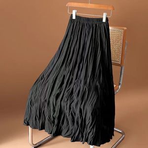 Otoño Invierno nueva llegada <span class=keywords><strong>mujer</strong></span> Color sólido cintura alta Formal largo Maxi plisado A-Line falda Casual transpirable Natura - Product Image 4