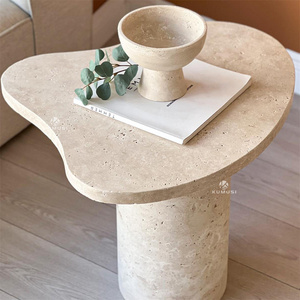Soyez simple mais élégante petite <span class=keywords><strong>table</strong></span> d'appoint à ondulation d'eau beige avec une <span class=keywords><strong>table</strong></span> en pierre de travertin solide de conception irrégulière - Product Image 6