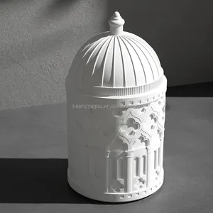 Stijlvolle Decoratieve Betonnen Kaarscontainers 10Oz Reliëf Lege Ronde Cilinder Cement Kaarsenpotten Met Deksel En Dozen Verpakking
