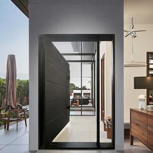 高級モダンなピボット式玄関ドア、錬鉄製セキュリティスチールドア、黒仕上げ、防水、商業用外装住宅デザイン - Product Image 4