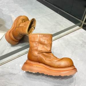 Distressed Washed Side-Zipper Lambswool Short <strong>Boots</strong> with Thick Sole Toe EVA Outsole-<strong>Women's</strong> <strong>Winter</strong> Snow <strong>Boots</strong> - Product Image 3