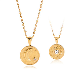 Collar con Colgante de Moneda Sol y Luna de Acero Inoxidable Impermeable, Chapado en Oro de 18K, Collares Celestiales en Capas - Product Image 5