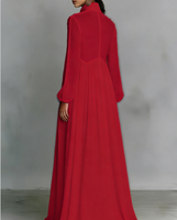 Nouveaux produits : Robe de soirée longue brodée, style A-line, col montant, modeste, froncée, en tissu naturel et écologique