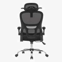 Chaise de travail noire avec appui-tête réglable et accoudoirs rabattables, pivotante, confortable, en maille, pour bureau à domicile