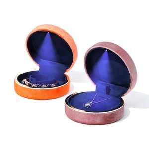 High Quality Luxury Microfiber Suede Velvet Ring Pendent Bangle Jewelry Box LED Light Lid with Base <b>Paper</b> Sleeve for Wedding Use - Product Image 4