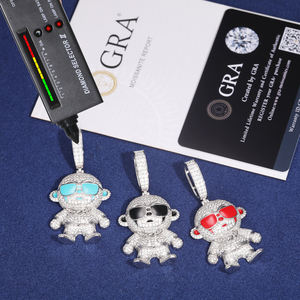 Pendentif singe en moissanite micro-pavée, haute qualité, plaqué or blanc S925, émail, bijoux glacés, collier de dessin animé - Product Image 4
