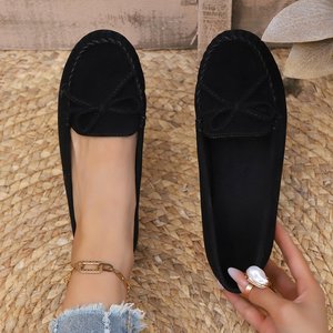 Mocassins pour femmes en <span class=keywords><strong>daim</strong></span> <span class=keywords><strong>noir</strong></span>, chaussures plates à nœud papillon, confortables et décontractées pour la marche quotidienne - Product Image 4