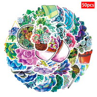 50 pegatinas de plantas suculentas para PVC, pegatinas impermeables para coche, teléfono móvil, portátil, botella de agua