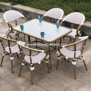 Sedia da pranzo da esterno in stile bistrò in bambù da <span class=keywords><strong>giardino</strong></span> per uso da <span class=keywords><strong>giardino</strong></span> per balcone set in rattan di vimini impilabile in alluminio in stile francese - Product Image 2