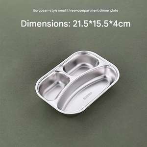 Assiette divisée en acier inoxydable de style coréen 304, <span class=keywords><strong>plateau</strong></span> <span class=keywords><strong>repas</strong></span> 3 compartiments pour enfants, cantine scolaire, sans BPA - Product Image 2