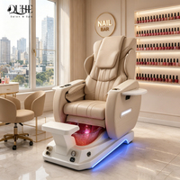 Fauteuil de pédicure électrique de luxe personnalisé avec télécommande, cuve en fibre de verre, bain à remous, massage des pieds, fauteuil de spa pour les ongles avec LED