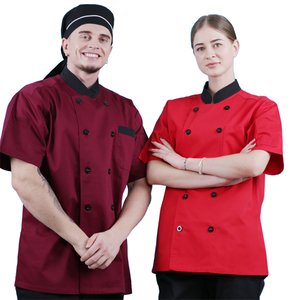 เสื้อแจ็คเก็ตเชฟแบบมีกระดุมสองแถวแขนสั้นสีแดงใส่ได้ทั้งชายและหญิง - Product Image 1