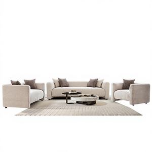 Juego de Sofás de Sala de Estar Modernos y Lujosos ORRIS LIVING de Bucharest, Sofá Minimalista Tapizado en Tela Bouclé de 3, 1 y 1 Plaza - Product Image 1