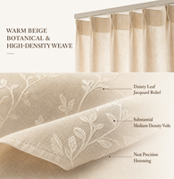 Voilages Jacquard Beige Chaud à Motifs Botaniques Délicats Feuilles et Vignes, Translucides pour Salon