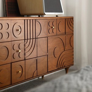 ארון צד קיר אלגנטי בסגנון אמצע המאה, עץ בוק מלא, 5+ מגירות, עיצוב תעשייתי, מתאים לבית, בר, מלון, סלון - Product Image 2