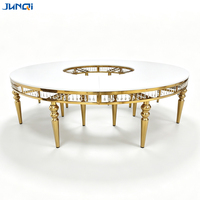 Table de banquet de mariage ronde, structure en acier inoxydable, décoration en cristal de verre, 280 cm, grande table à manger dorée pour événements et hôtels