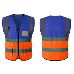 Sicurezza Hi Vis ANSI classe 2 impermeabile <span class=keywords><strong>Molle</strong></span> gilet di sicurezza con strisce riflettenti cotone blu/grigio Logo personalizzato - Product Image 4