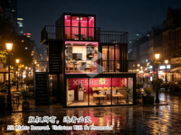 Quiosco Modular de 3 Niveles para Centro Comercial o Uso Comercial en la Calle, con Balcón, Escaleras y Diseño Personalizado con Estructura de Acero
