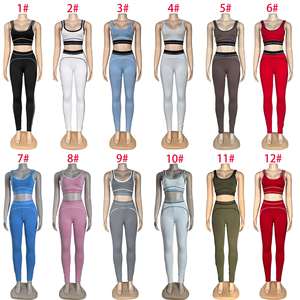 แฟชั่นเสื้อครอปแขนกุดกีฬาเอวสูงชุดโยคะเลกกิ้ง 12 สีในสต็อก Q6256 - Product Image 1