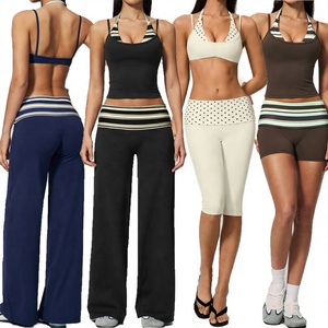 LIANJ Women's 2 Piece Yoga Set Striped <b>Crop</b> Top High Waist <b>Leggings</b> Breathable Spandex Polyester Workout Activewear - Product Image 4