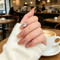 Ongles à presser couleur unie marron nude, longs, forme cercueil, réutilisables, en acrylique, lot de 24 pièces pour salon