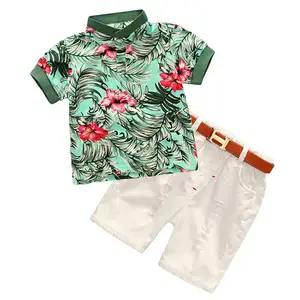 Yaz çocuk boys kıyafet setleri rahat kısa kollu gömlek + şort pantolon seti