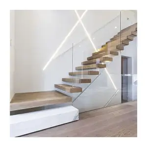 室内装饰浮动楼梯设计装载玻璃栏杆悬臂楼梯木制