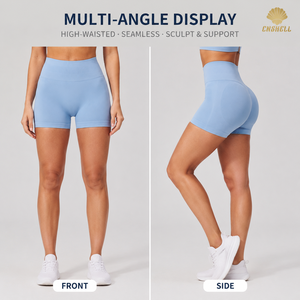 CNSHELL Pantaloncini Fitness a Vita Alta Senza Cuciture, Elasticizzati in 4 Direzioni, Traspiranti, Anti-Squat, per Palestra, Yoga, Corsa e Uso Quotidiano - Product Image 4