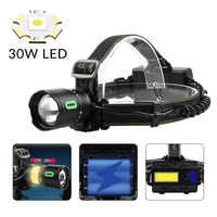 Lampe frontale puissante 30W, rechargeable par USB, portée longue 1000m, lampe frontale d'extérieur, lampe de pêche