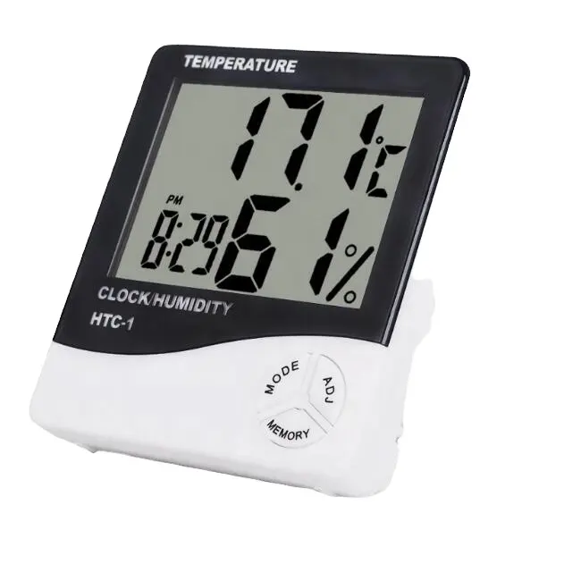 Termômetro digital lcd eletrônico, medidor de temperatura e umidade interno, higrômetro, estação meteorológica, relógio despertador HTC-1