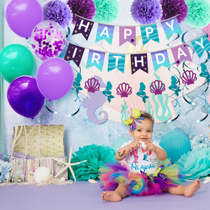 Nicro 73 pièces Décoration de fête sur le thème des sirènes Joyeux <span class=keywords><strong>anniversaire</strong></span> Kit de ballons en aluminium et bannière <span class=keywords><strong>Petite</strong></span> Sirène Fournitures de fête Décoration de table - Product Image 6