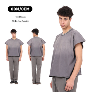 Camiseta Casual Vintage de Algodón 100% 300GSM Estilo Hip Hop Oversize de Color Liso con Hombros Anchos y Efecto Lavado - Product Image 1