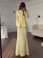 Setelan Wanita IStapromo untuk Kantor, Berhias Manik-Manik, Lengan Panjang, Slim Fit, Elastis, Setelan Blazer Dua Potong dan Celana, Setelan Bisnis