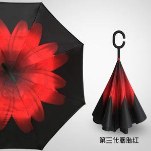 Sombrillas con mango en forma de C invertido, resistentes al viento, con doble capa, para coche, con diseño de rosas, en oferta. - Product Image 3