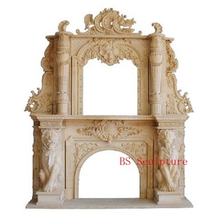 Cheminée Antique en Pierre Naturelle à Deux Couches, Double Contour de Cheminée en Marbre avec Lion - Product Image 1