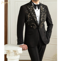 Veste de Costume en Laine Perlée à la Main de Luxe pour Homme - Blazer Sur Mesure Coupe Slim - Costume Homme de Luxe - Smoking Fait Main pour Bal de Promo et Cérémonie de Mariage