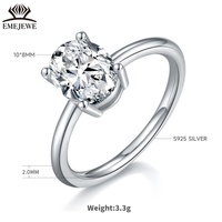 EMEJEWE Bague fine en argent 925 avec moissanite ovale de 3 carats, sertie à griffes, style minimaliste, pour mariée, mariage, usage quotidien