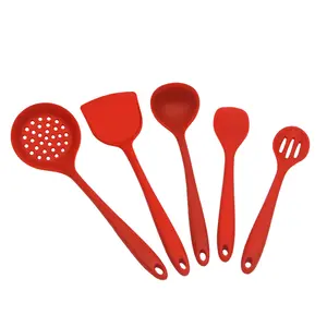 Conjunto de utensílios de cozinha, kit de utensílios de cozinha de silicone em 5 peças de utensílios de cozinha de nylon, ferramentas para fritar, concha torcida e colher