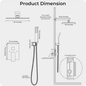 Ensemble de robinetterie de douche murale noire avec douchette pluie et douchette à main, mitigeur dissimulé à pression équilibrée, 10 pouces - Product Image 6