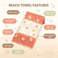 OEM Eco-friendly Custom High-quality 100% Cotton Quick-drying Sand-proof Printed Beach Towel for Beach Bath Travels