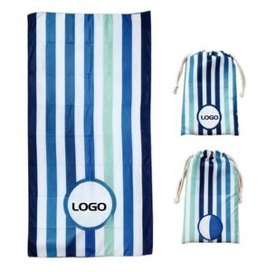 Serviette de plage rayée de luxe en microfibre imprimée, antimicrobienne, séchage rapide, avec sac de rangement à cordon, logo personnalisé, légère et sans sable - Product Image 2