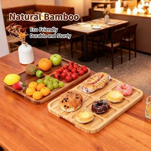 <b>Bamboo</b> Snack Tray 4-7 Compartments Rectangle Food Storage <b>Table</b> Use - Product Image 1